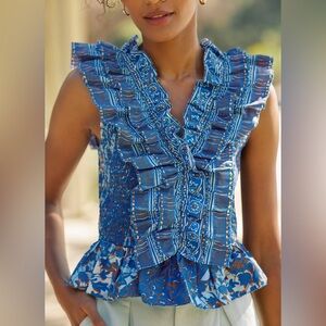 EUC Anthropologie Love the Label Sleeveless Ruffle-Tiered Tank Top Size XXS